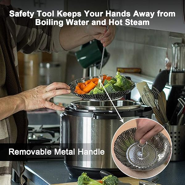 KZNXCVI Stainless Steel Steamer Basket for Instant Pot Adjustable Sizes Ideal for Vegetables Seafood and Boiled Eggs Safe Cooking Tool - View 6 of 7