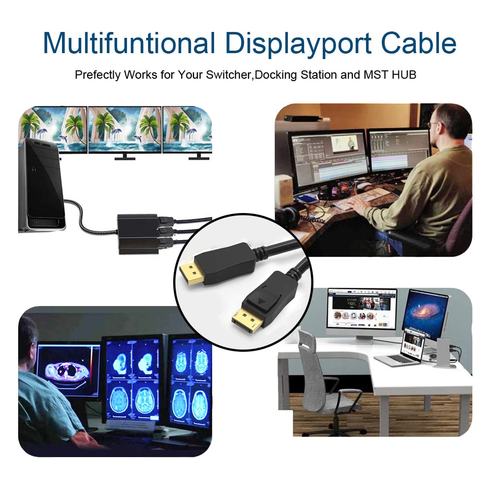 UKYEE UKYEE 6 Feet DisplayPort to DisplayPort Cable 10-Pack 1440P 144Hz V1.2 High Speed Connection - View 5 of 9