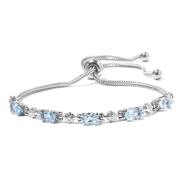 SHOP LC DELIVERING JOY Shop LC November Birthstone Bracelet: Unique Sky Blue Topaz Jewelry Gift for Women - Adjustable Stainless Steel Fashion
