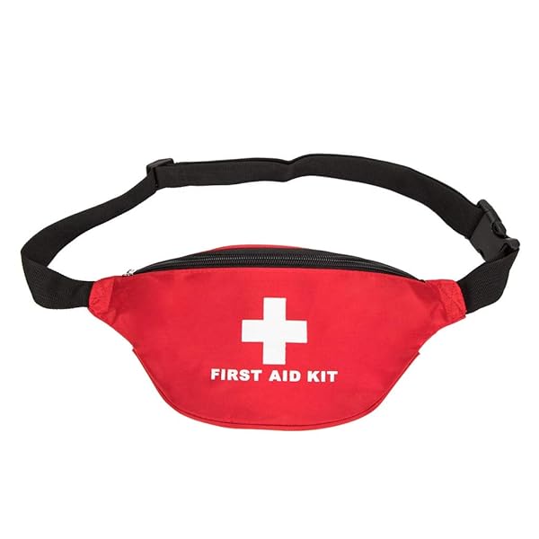 Jipemtra First Aid Fanny Pack Red Travel Rescue Pouch Compact Survival Medicine Bag for Car Home Outdoors