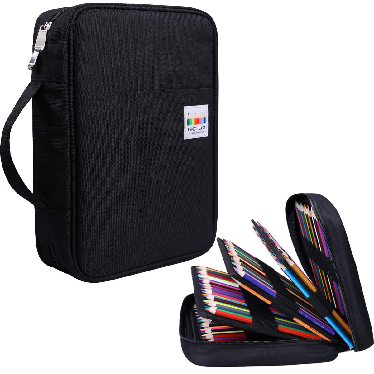 JAKAGO JAKAGO 220 Slots Colored Pencil Case Large Capacity Organizer Bag for Artists and Painters Black Zipper Storage for Markers and Highlighters