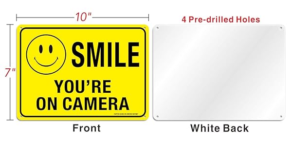 Faittoo Faittoo 4 Pack Smile You're On Camera Signs - Durable 10x7 Reflective Aluminum for Indoor/Outdoor CCTV Security - View 3 of 9