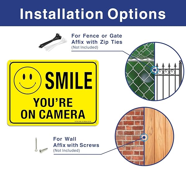 Faittoo Faittoo 4 Pack Smile You're On Camera Signs - Durable 10x7 Reflective Aluminum for Indoor/Outdoor CCTV Security - View 5 of 9