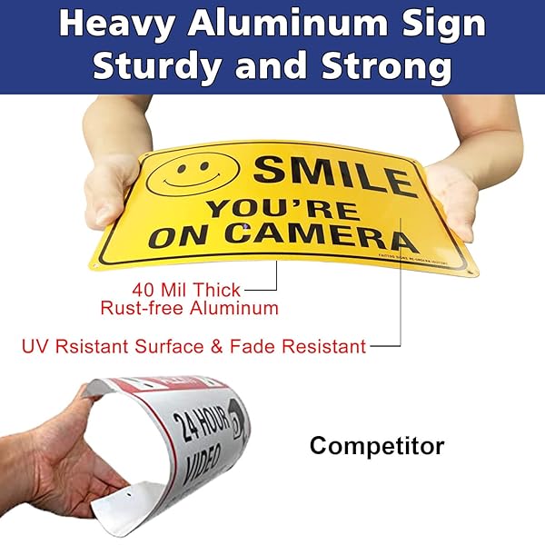 Faittoo Faittoo 4 Pack Smile You're On Camera Signs - Durable 10x7 Reflective Aluminum for Indoor/Outdoor CCTV Security - View 7 of 9