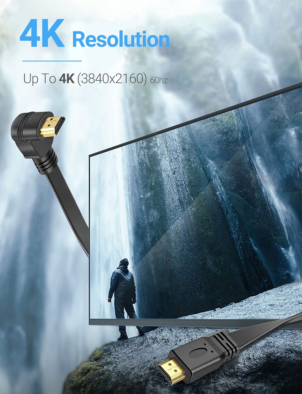 URWOOW URWOOW Flat Slim High Speed HDMI Male to Male 270 Degree Right Angle Extension Cable 1 Feet Adapter Converter - View 2 of 7