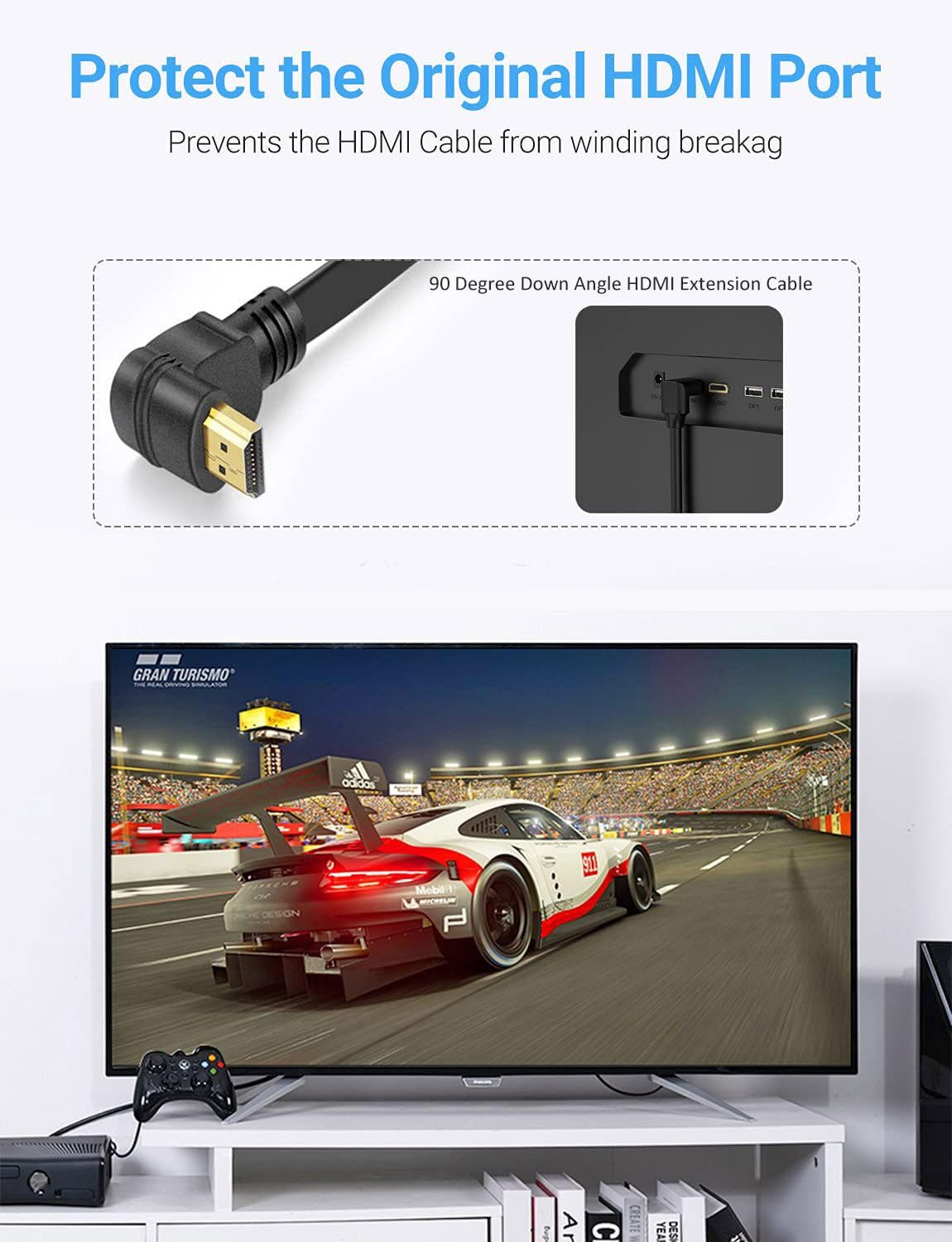 URWOOW URWOOW Flat Slim High Speed HDMI Male to Male 270 Degree Right Angle Extension Cable 1 Feet Adapter Converter - View 3 of 7