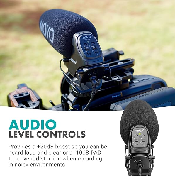Movo Movo VXR3031 Shotgun Microphone Supercardioid On-Camera Mic with High-Pass Filter Audio Control and Headphone Monitoring - View 8 of 9