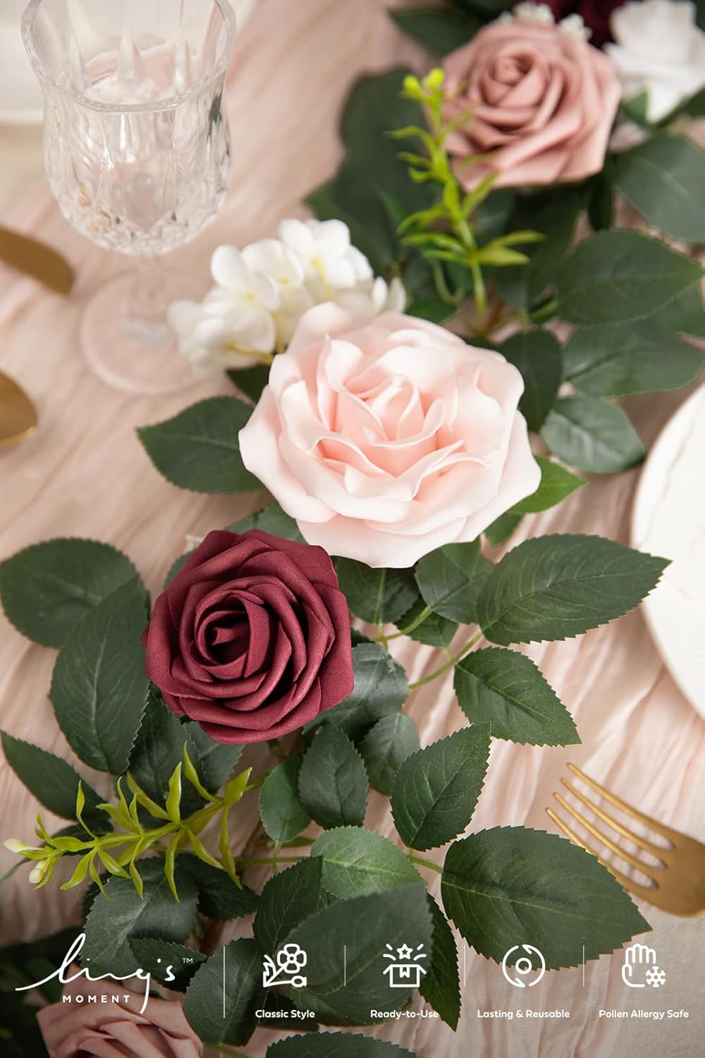 Ling's moment Ling's Moment 5FT Dusty Rose Artificial Flower Garland for Wedding Party Decor Home Centerpieces and Wall Decorations - View 4 of 6