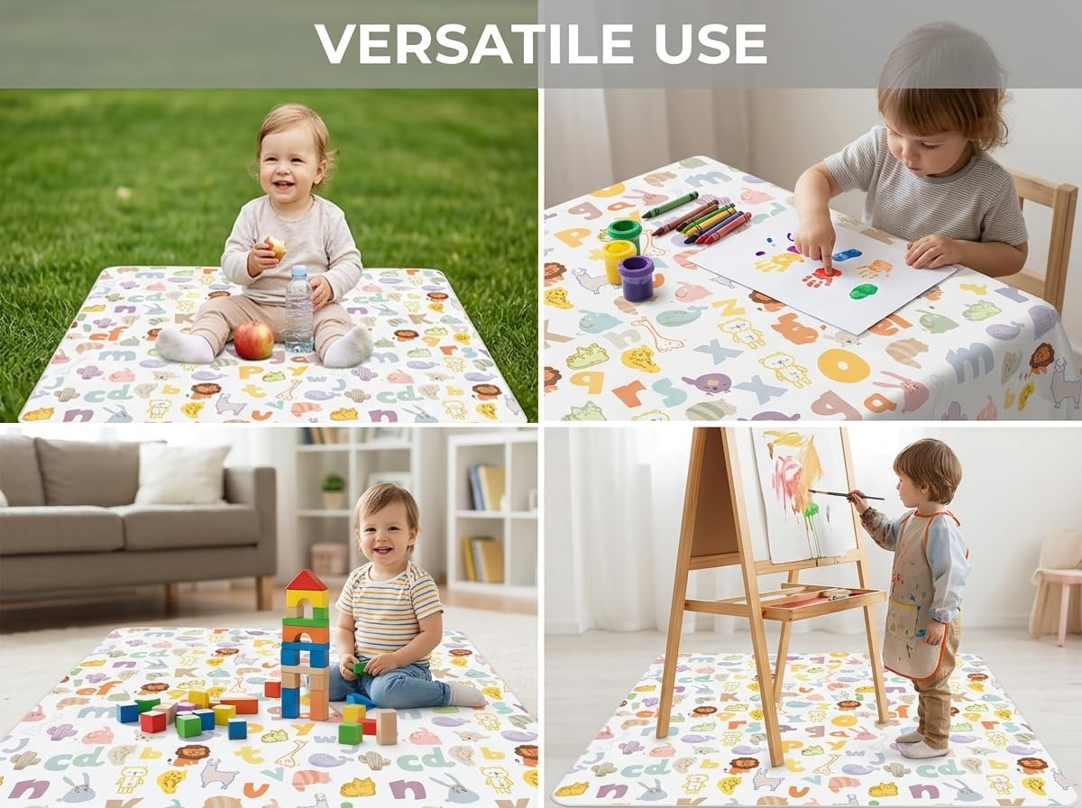 WOMUMON Womumon Waterproof Highchair Floor Mat Baby Splat Mat Non-Slip Washable Spill Mat for Arts Crafts Alphabet Design - View 7 of 7