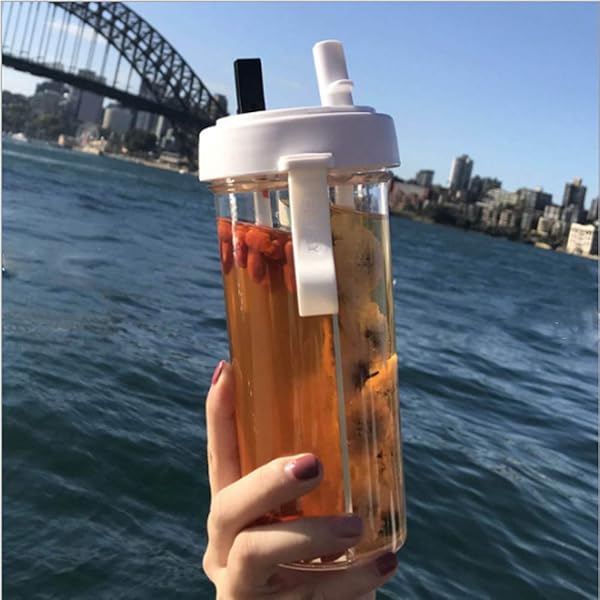 YYDSJFM YYDSJFM Creative Water Cup 600ml Two Straws for Couples Ideal for Camping Hiking Travel and Office Use