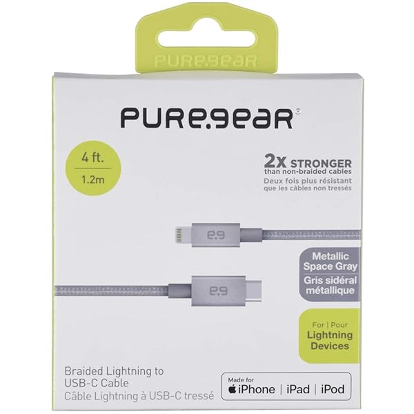PureGear PureGear USB C to Lightning Cable, Braided Apple MFi Certified Charging Data Sync Cable Support Power Delivery and Type C Chargers for iPhone 14,14ProMax,13,13Pro,12,SE,iPad, Metallic Space Gray(4 FT) - View 4 of 4