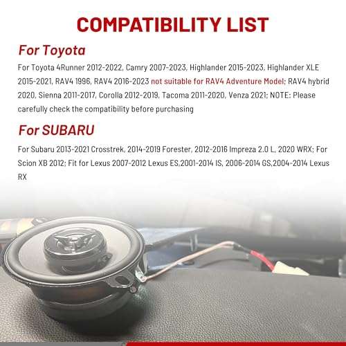 RED WOLF RED WOLF Dash Tweeter Speaker Wiring Harness for 2008-2022 Toyota RAV4, Camry, 4Runner & Subaru Forester - Easy Factory Replacement - View 3 of 9