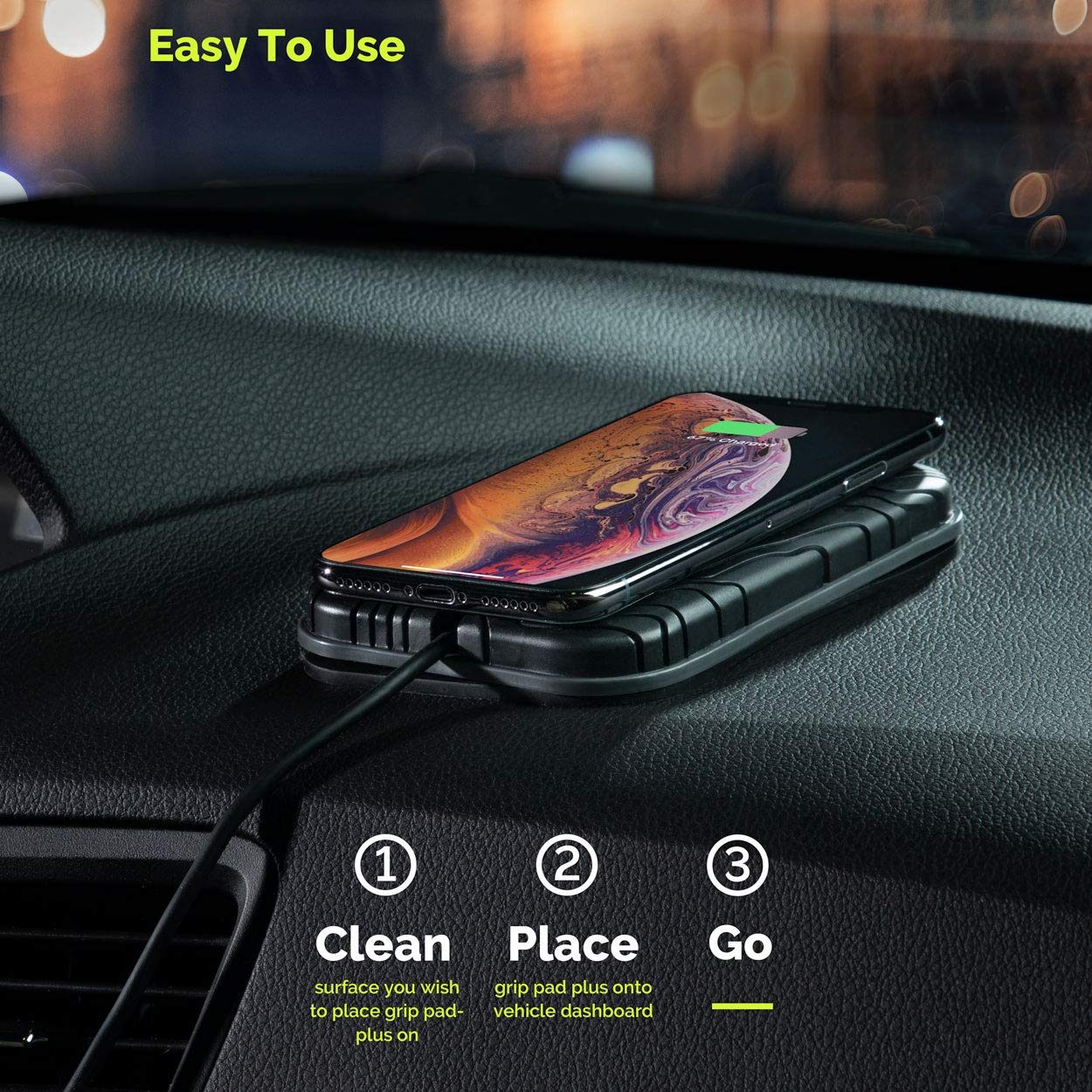 10W Fast Charge Wireless Charging Grip Pad Plus Car Charger and Phone Holder for All Dashboards Black - View 4 of 7