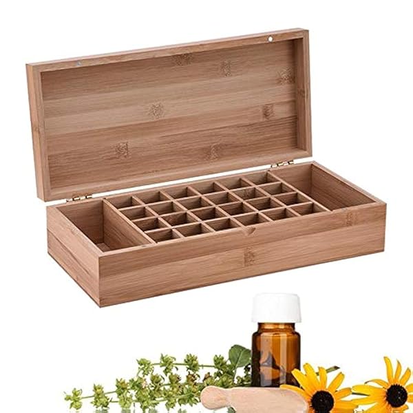 Pure Vie Pure Vie Essential Oil Bamboo Storage Box for 26 Bottles Travel Display Aromatherapy Organizer Nail Polish Fragrance Container