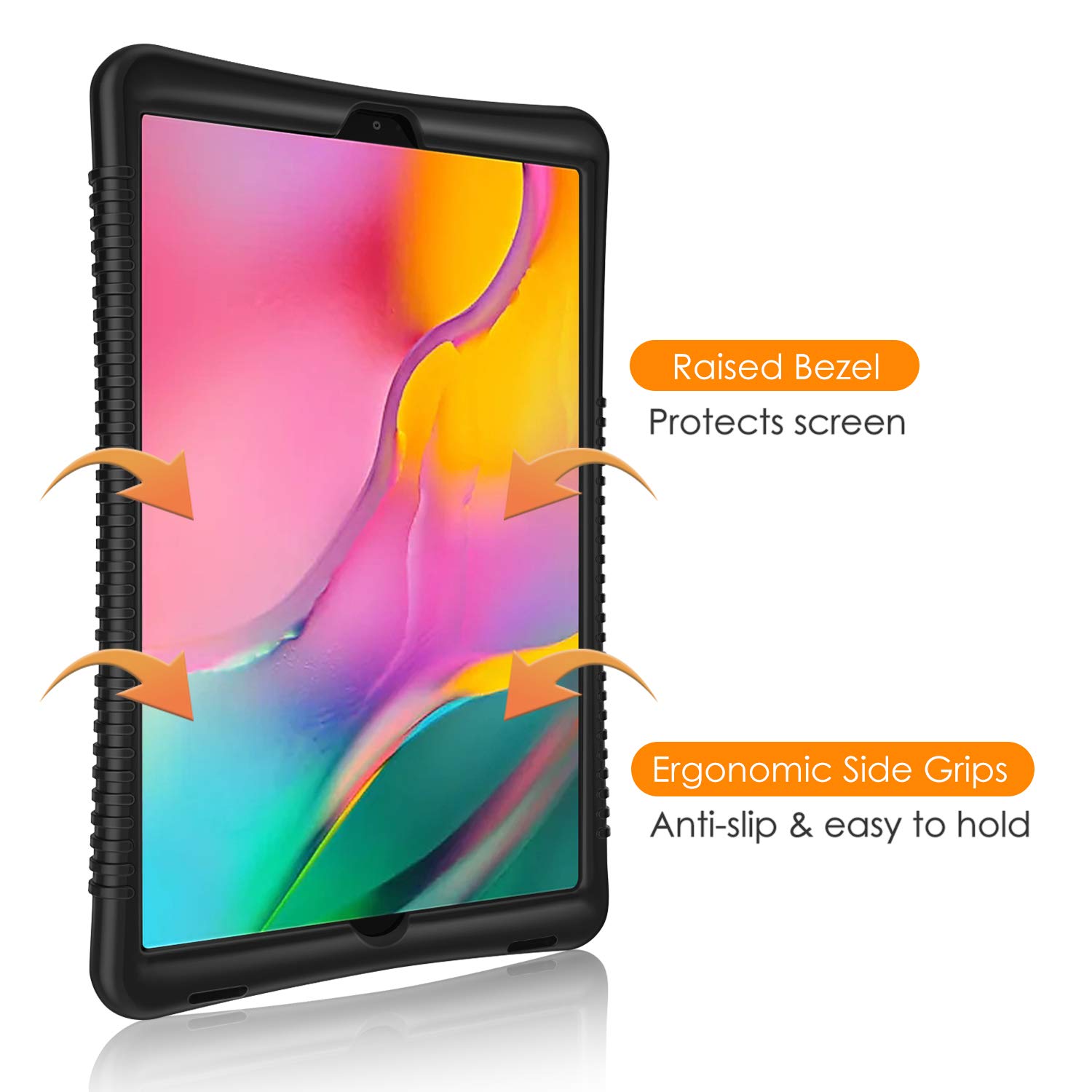 Fintie Silicone Case for Samsung Galaxy Tab A 10.1 2019 Model SM-T510 T515 T517 Honey Comb Series Kids Friendly Shock Proof Cover Black - View 3 of 9