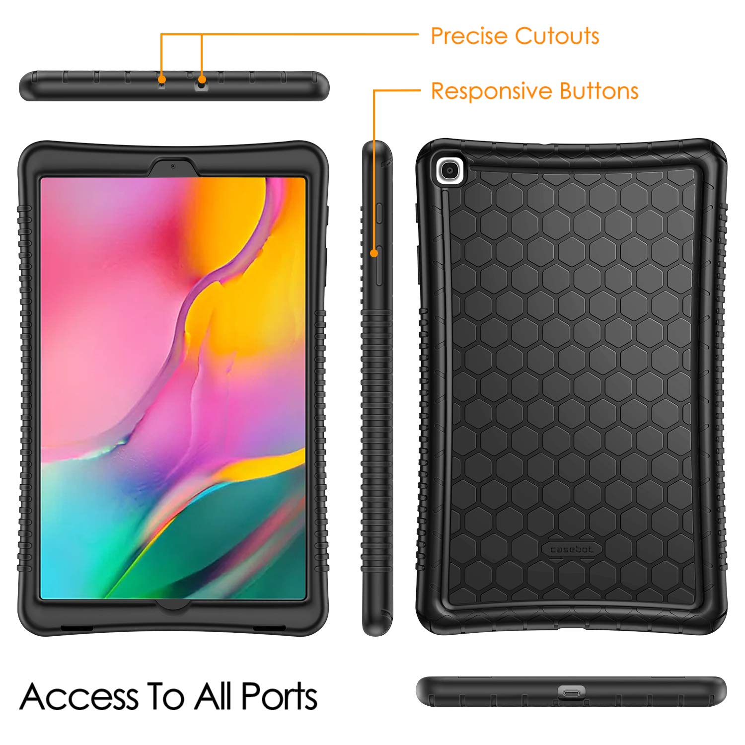 Fintie Silicone Case for Samsung Galaxy Tab A 10.1 2019 Model SM-T510 T515 T517 Honey Comb Series Kids Friendly Shock Proof Cover Black - View 6 of 9