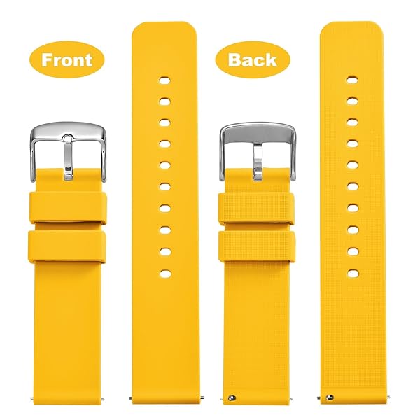 WOCCI WOCCI 20mm Silicone Watch Band Quick Release Rubber Strap with Silver Buckle Yellow - View 4 of 9