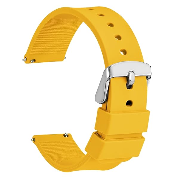 WOCCI WOCCI 20mm Silicone Watch Band Quick Release Rubber Strap with Silver Buckle Yellow