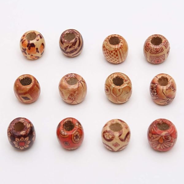 Onwon Onwon 100 Pieces 12mm Painted Pattern Wooden Beads for DIY Jewelry Bracelet Necklace Hair Macrame Craft Projects - View 2 of 5