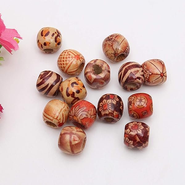 Onwon Onwon 100 Pieces 12mm Painted Pattern Wooden Beads for DIY Jewelry Bracelet Necklace Hair Macrame Craft Projects - View 3 of 5