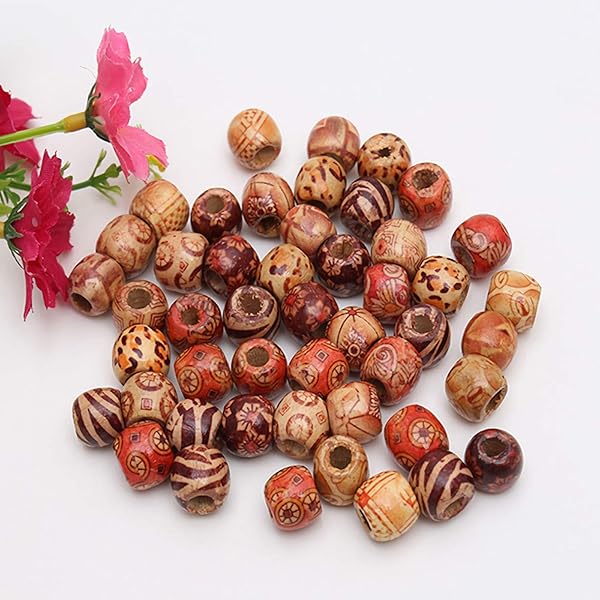 Onwon Onwon 100 Pieces 12mm Painted Pattern Wooden Beads for DIY Jewelry Bracelet Necklace Hair Macrame Craft Projects - View 4 of 5