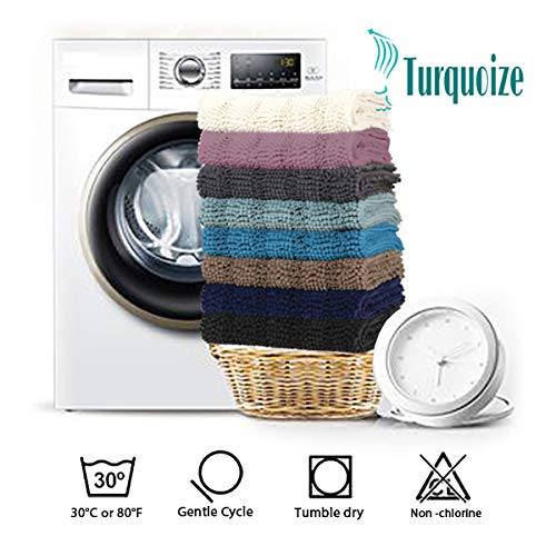 Turquoize Turquoize Chenille Bathroom Rugs Set Non-Slip Extra Soft Absorbent Shaggy Mats for Kitchen Entryway 20x32 and 17x24 Black - View 7 of 7