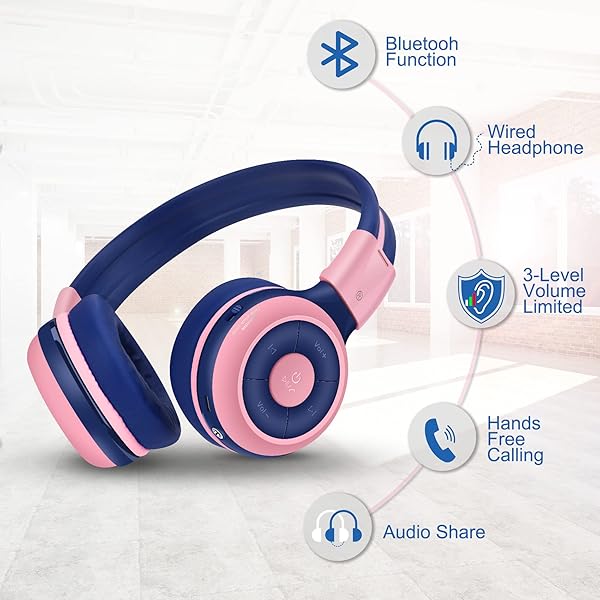 SIMOLIO SIMOLIO Wireless Headphones for Girls Bluetooth Foldable Over-Ear Stereo Headset with Mic Volume Limited for School Travel iPad Fire Tablet Pink - View 2 of 7