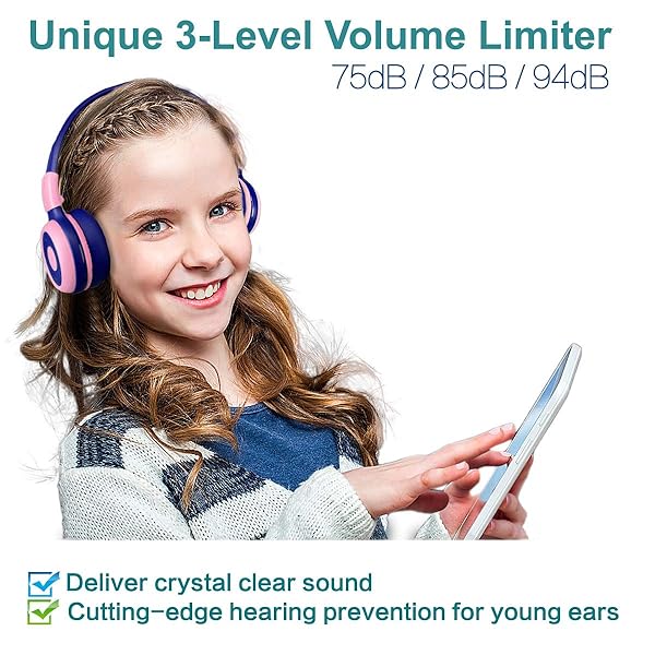 SIMOLIO SIMOLIO Wireless Headphones for Girls Bluetooth Foldable Over-Ear Stereo Headset with Mic Volume Limited for School Travel iPad Fire Tablet Pink - View 3 of 7