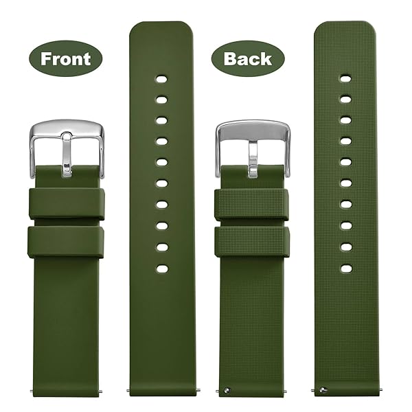 WOCCI WOCCI 22mm Silicone Watch Band Quick Release Rubber Replacement Strap Military Green with Silver Stainless Steel Buckle - View 4 of 9
