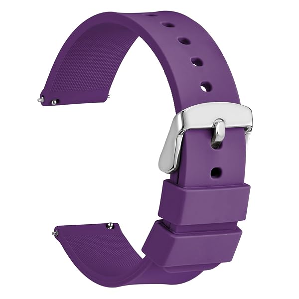 WOCCI WOCCI 20mm Silicone Watch Band Quick Release Rubber Strap with Silver Buckle in Purple