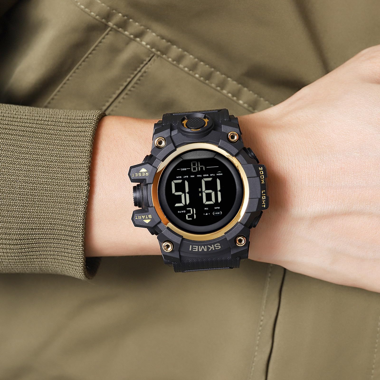 Men's Waterproof Sports Watch Military Analog Digital Dual Time Stopwatch Alarm Back Light 50M Water Resistant Blue Black - View 6 of 7