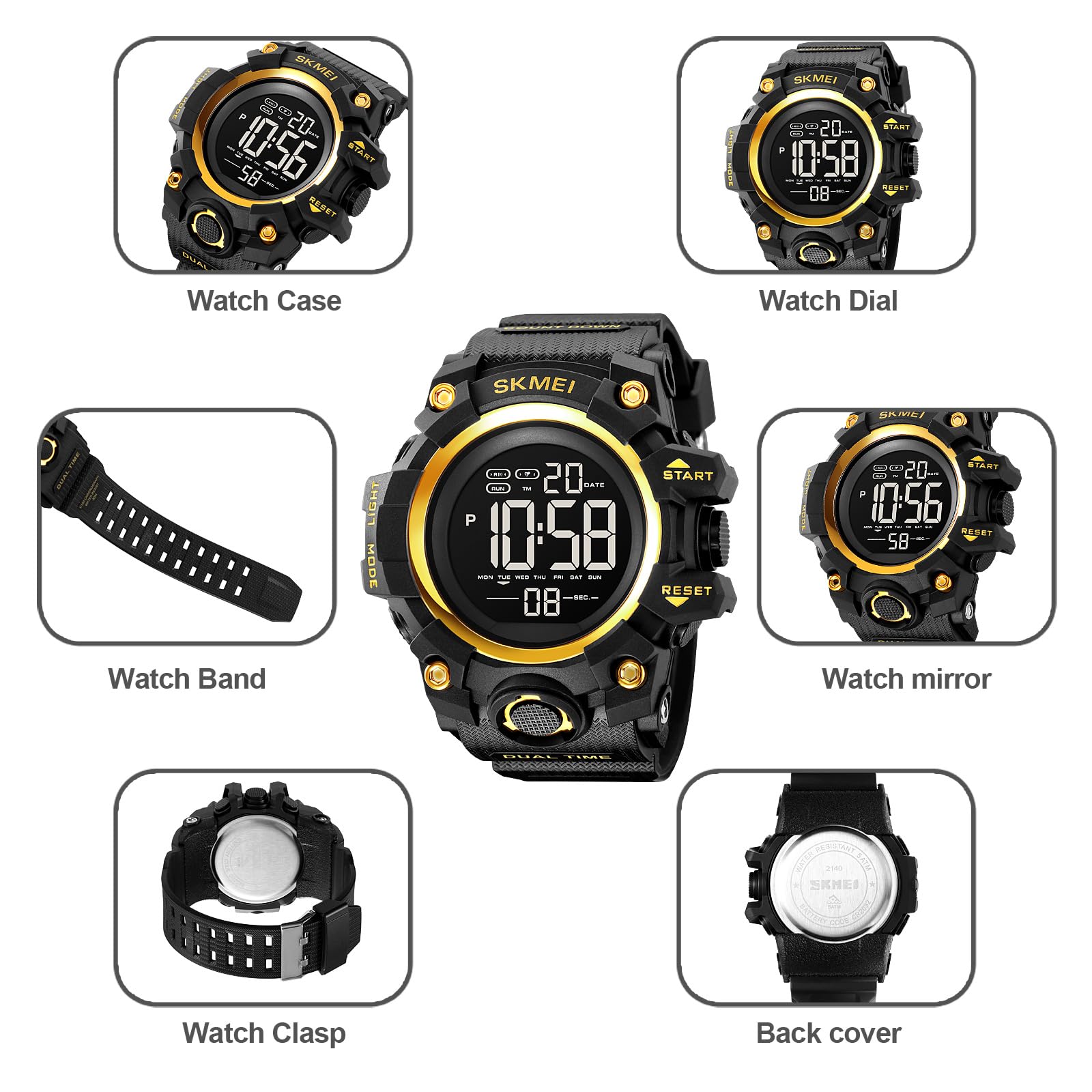 Men's Waterproof Sports Watch Military Analog Digital Dual Time Stopwatch Alarm Back Light 50M Water Resistant Blue Black - View 7 of 7