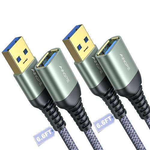 AINOPE AINOPE 2 Pack USB 3.0 Extension Cables - 6.6FT Braided High-Speed Data Transfer for Keyboard, Mouse & Flash Drive