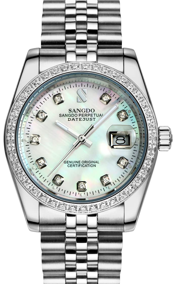 Gosasa Men's Gold Crystal Accented Wrist Watch Stainless Steel Automatic Mechanical Waterproof Gift for Family and Friends Silver Gold Blue - View 6 of 7