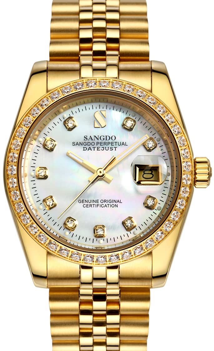 Gosasa Men's Gold Crystal Accented Wrist Watch Stainless Steel Automatic Mechanical Waterproof Gift for Family and Friends Silver Gold Blue - View 7 of 7