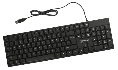 MANHATTAN Manhattan Wired Computer Keyboard - 104 Keys, USB-A, Foldable Stands, Windows & PC Compatible - 3 Yr Warranty