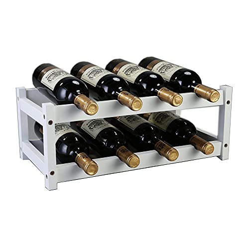 Kework Stylish Kework 8-Bottle Bamboo Wine Rack - 2 Tier Tabletop Display for Elegant Wine Storage