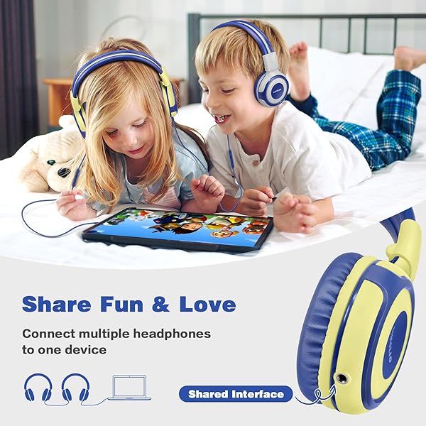 SIMOLIO SIMOLIO Kids Headphones with Microphone Volume Limited On-Ear Wired Headset for PC Tablet Airplane Travel Yellow - View 4 of 7