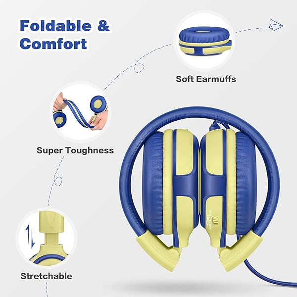 SIMOLIO SIMOLIO Kids Headphones with Microphone Volume Limited On-Ear Wired Headset for PC Tablet Airplane Travel Yellow - View 6 of 7