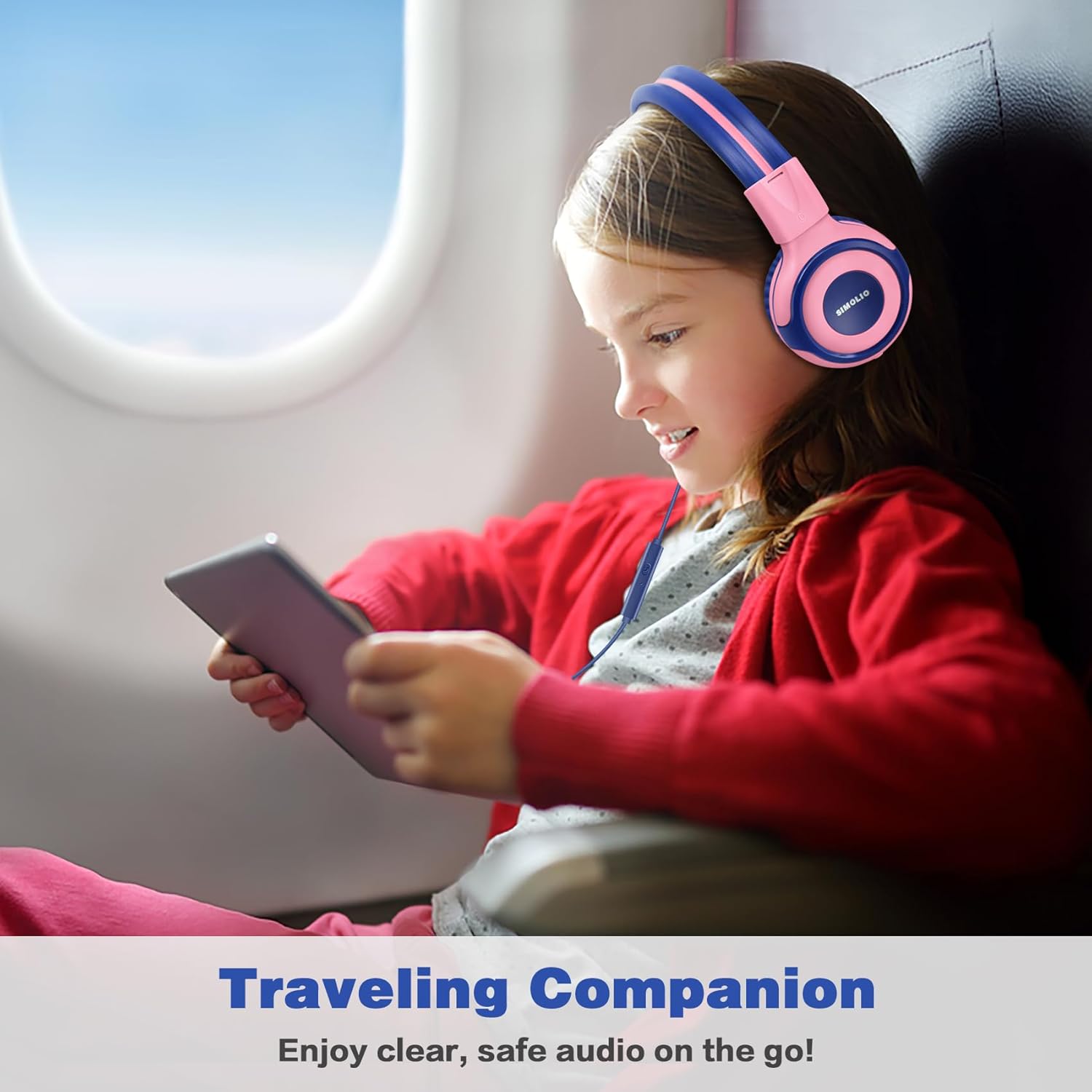 SIMOLIO SIMOLIO Kids Headphones with Mic - Volume Limited 75dB/85dB/94dB for Safe Listening - Perfect for School, Travel & Tablets (Pink) - View 3 of 9