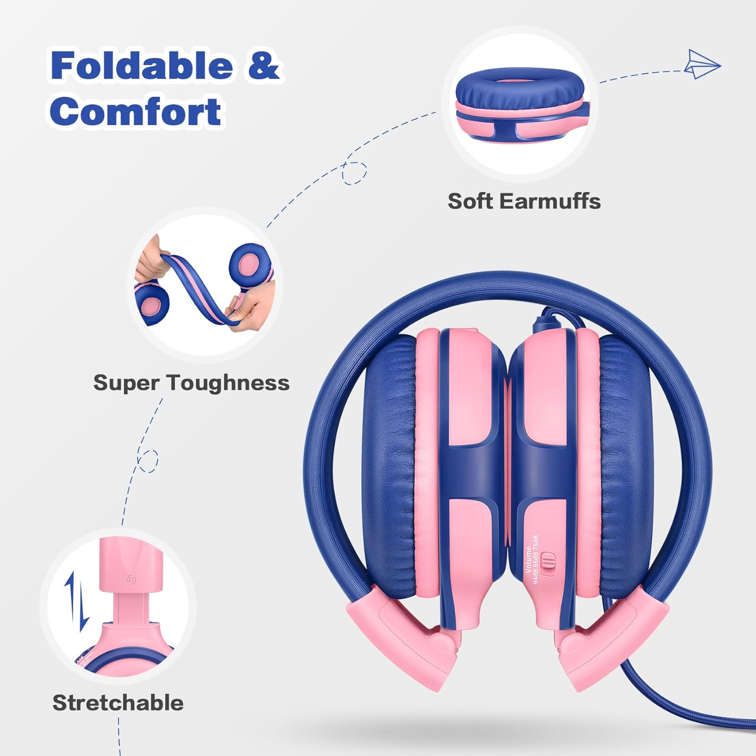 SIMOLIO SIMOLIO Kids Headphones with Mic - Volume Limited 75dB/85dB/94dB for Safe Listening - Perfect for School, Travel & Tablets (Pink) - View 6 of 9