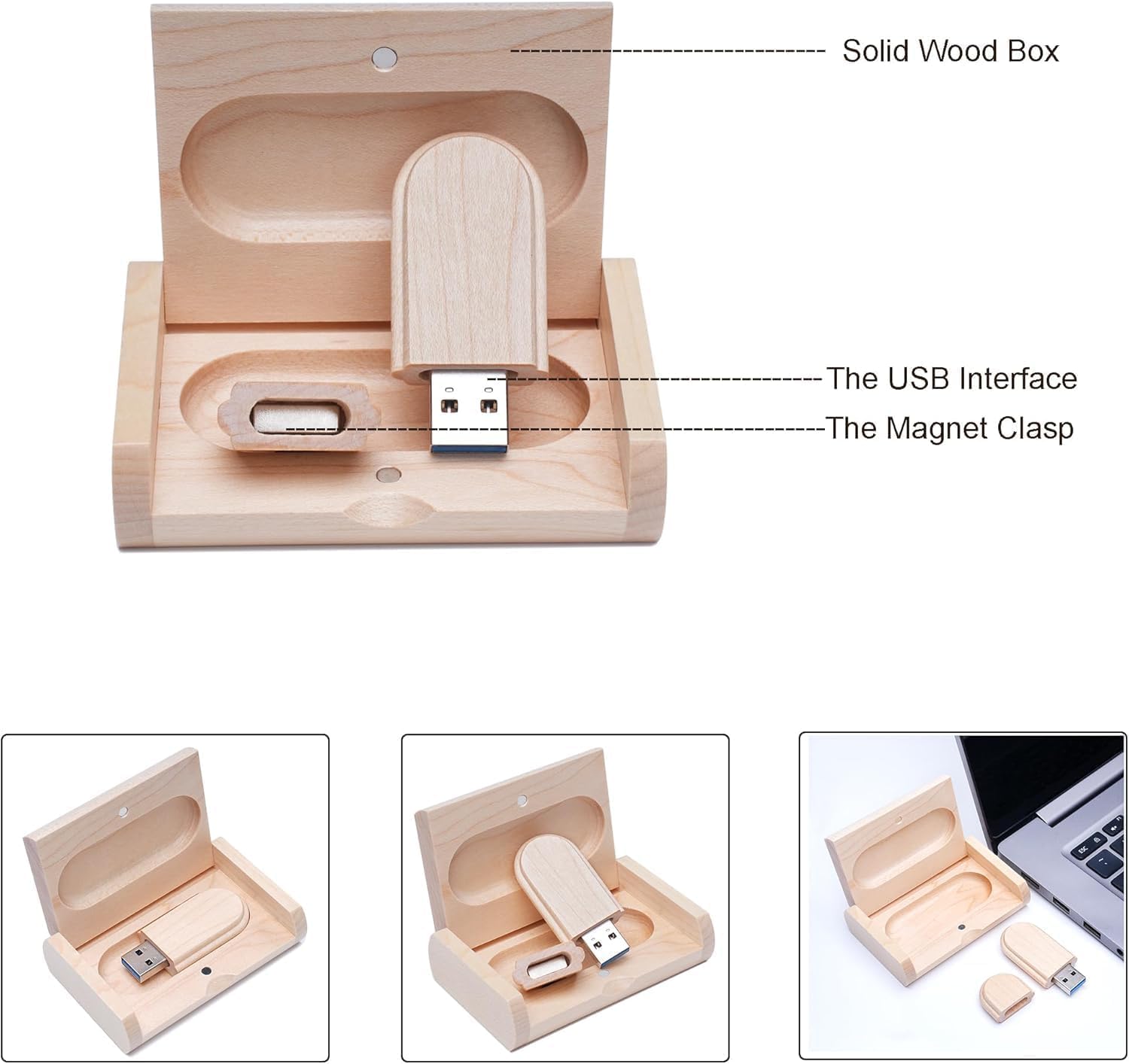 10PCS Maple Wood USB Flash Drive 16GB with Wooden Box Durable and Stylish Storage Solution - View 3 of 6