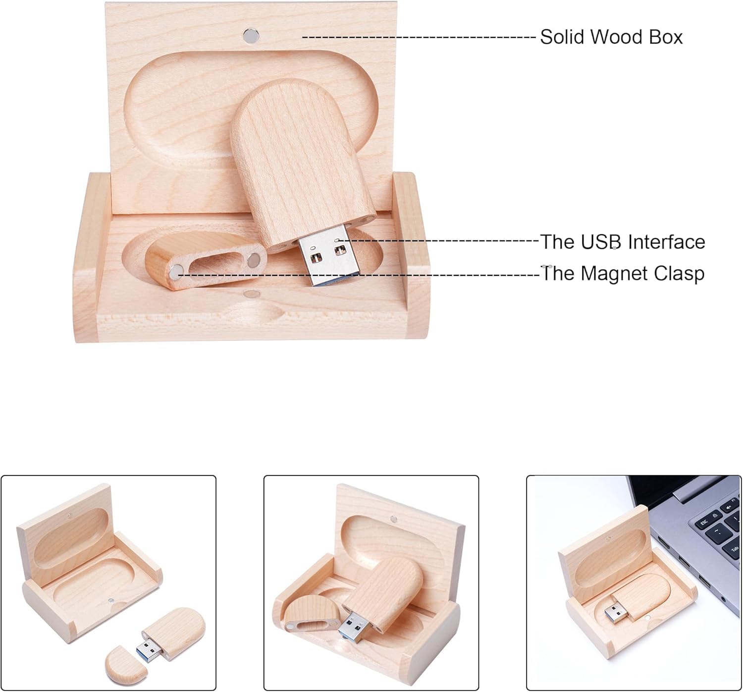 10PCS Maple Wood USB Flash Drive 16GB with Wooden Box High Speed 3.0 Storage Solution - View 3 of 5