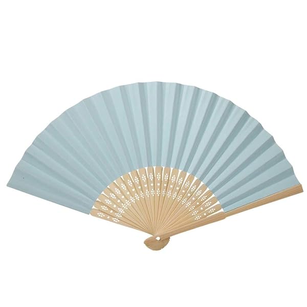 Hztyyier Light Blue Folding Fan - Handheld Paper Fan for Weddings, Festivals & Parties | Elegant Decoration