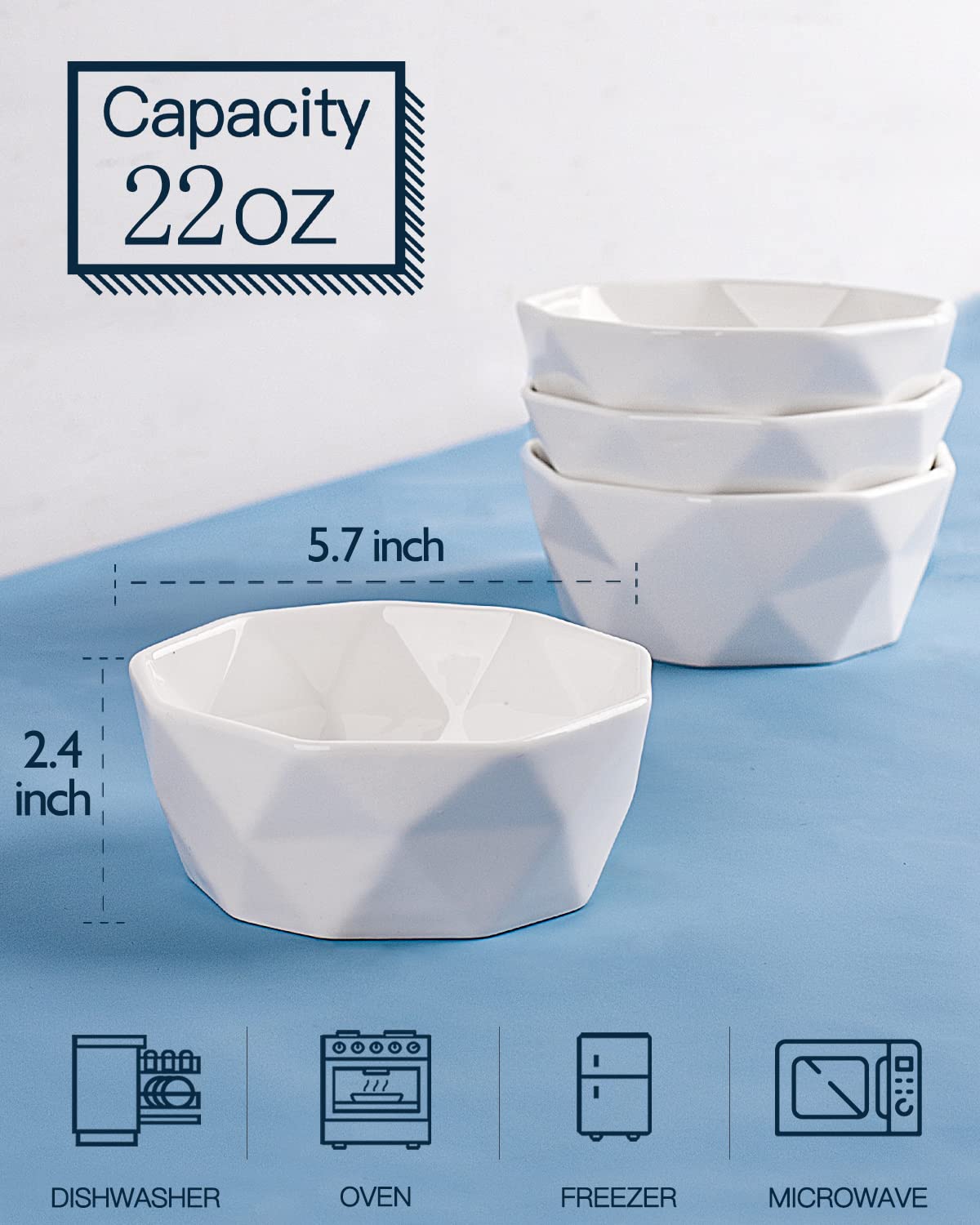 Delling 22 Oz Geometric Cereal Bowls Set of 4 Ideal for Soup and Versatile Use - View 2 of 8
