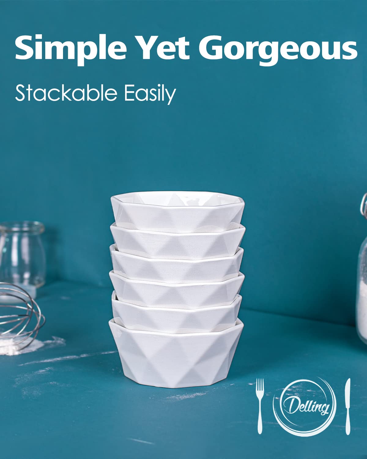 Delling 22 Oz Geometric Cereal Bowls Set of 4 Ideal for Soup and Versatile Use - View 4 of 8