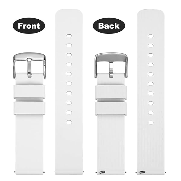 WOCCI WOCCI 18mm Silicone Watch Band Quick Release Rubber Replacement Strap with Silver Buckle White - View 4 of 9