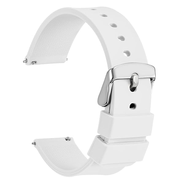 WOCCI WOCCI 18mm Silicone Watch Band Quick Release Rubber Replacement Strap with Silver Buckle White