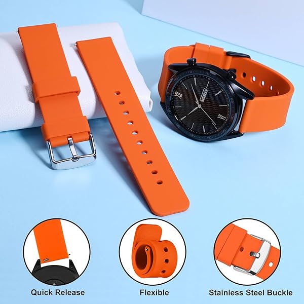 WOCCI WOCCI 20mm Silicone Watch Band Quick Release Rubber Strap with Silver Buckle in Orange - View 3 of 9