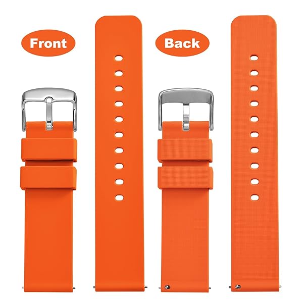 WOCCI WOCCI 20mm Silicone Watch Band Quick Release Rubber Strap with Silver Buckle in Orange - View 4 of 9